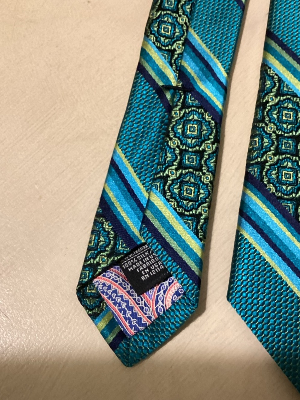Ted Baker London 100% Silk Teal and Navy Diagonal Striped Tie Gorgeous Color EUC - Picture 6 of 8
